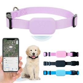 PawsPath Pet GPS Tracker Collar, Unlimited Range Waterproof Pet Cat Dog Anti-Lost Device Smart Locator Tracking GPS Pet Tracker Collar for Apple iOS FindMy (Purple, Large)