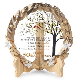 50th Anniversary Wedding Unique Gifts Ideas Crystal Plate with Gold Leaf Wreath - 50th Anniversary Wedding Gifts for Parents Couple - Cardinal Style