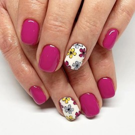 24 Pcs Rose Purple Press On Nails Short Square,YEFIUO Spring Small Flowers Fake Nails Press ons Nail Art Tip Acrylic Nail Kit Glue on Nails Full Cover False Nails with Solid Color Design for Women
