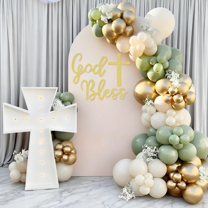 MASTRON God Bless Cross Sign for Backdrop - Glitter Gold