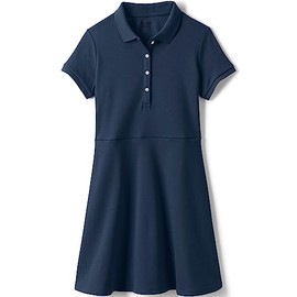 Lands' End Uniform Girls Short Sleeve Interlock Dress Classic Navy Kids 7