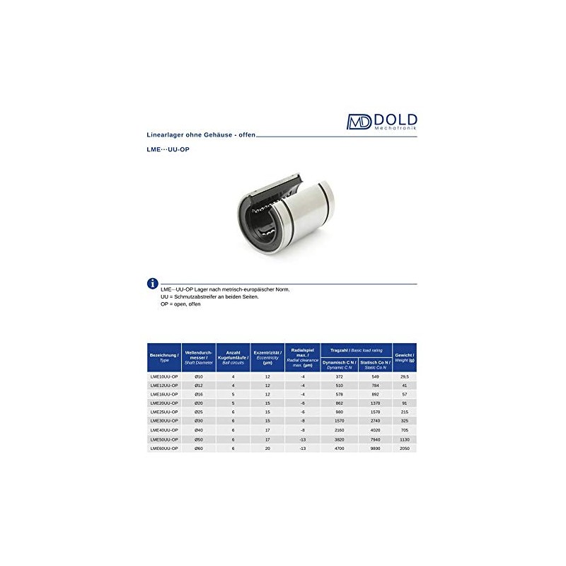 30 mm Linear LME30UUOP Open