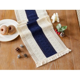 AWARDSEN Navy Blue Table Runners 36 Inches Long for Rustic Farmhouse Decor Linen Runner for Table Boho Table Dining Kitchen (12x36 Inch)