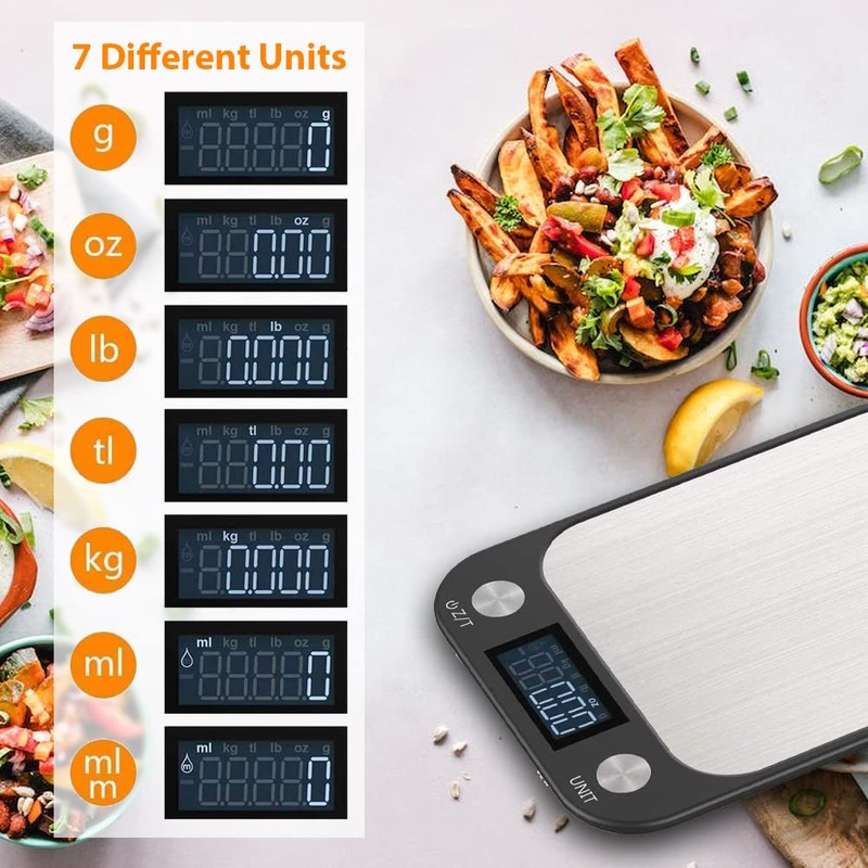 LEVADA PLUS Multifunktionale digitale Küchenwaage (15 kg) mit großem LCD-Display,