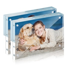 TWING 2 Pack Picture Frames Acrylic 4 x 6, Horizontal Magnet Double Sided 4x6 Picture Frame, 10+10MM Thick Clear Frameless Desktop Display Self Standing Magnetic Acrylic Block Photo Frame Gift Ideal