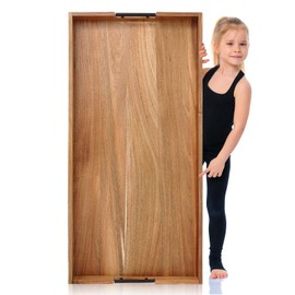 Blushtier 40 x 20 Inch Wood Serving Tray Extra Large Ottoman Tray with Handle Oversized Rectangle Extra Long Vintage Decorative Platters for Kitchen Food Beverage Fruit Snack Tea Coffee Table Decor