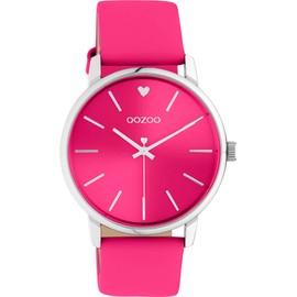Oozoo Vintage Women's Watch – Silver Wrist Watch with 20 mm Leather Strap – Analogue Women's Watch in Round, Smoke Pink, Strap.