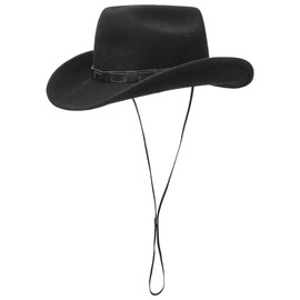 Lipodo Bill Cody Western Hat with Chin Strap Women/Men - Made in Italy - Cowboy Hat 100% Wool Felt - Durable Outdoor Hat - Felt Hat with Chin Strap - Wool Felt Hat Summer / Winter, black