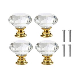 Yesmin Crystal Door Knobs,4 Pcs 30MM Crystal Drawer Carbinet Door Handle Puller with Screws for Home Kitchen Office Drawer Cupboard Closet(Gold)