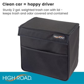 High Road TrashStand Weighted Car Trash Can with Lid and Removable Leakproof Liner - Universal Fit Behind Center Console in Back Seat - Holds 2 Gallons of Car Garbage