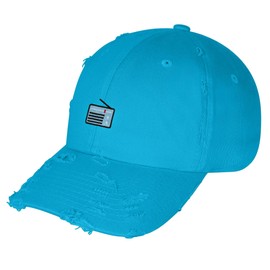 JPAK Radio Vintage Dad Hat Frayed Embroidered Cap Retro Aqua