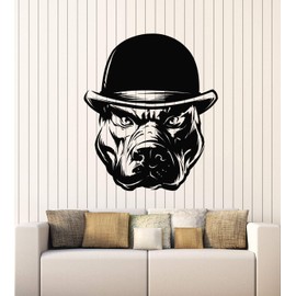Large Vinyl Wall Decal Dog in Hat Pitbull Animal Head Pet Garage Decor Stickers Mural (g2489) Black