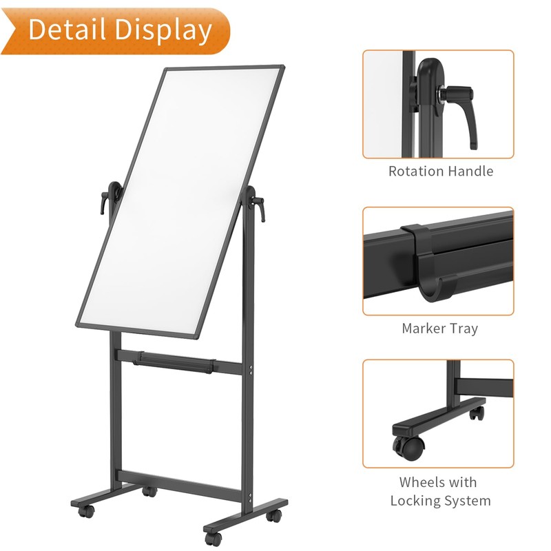 VIZ-PRO Double-Sided Magnetic Mobile Whiteboard, 48 x 24 Inches, Black