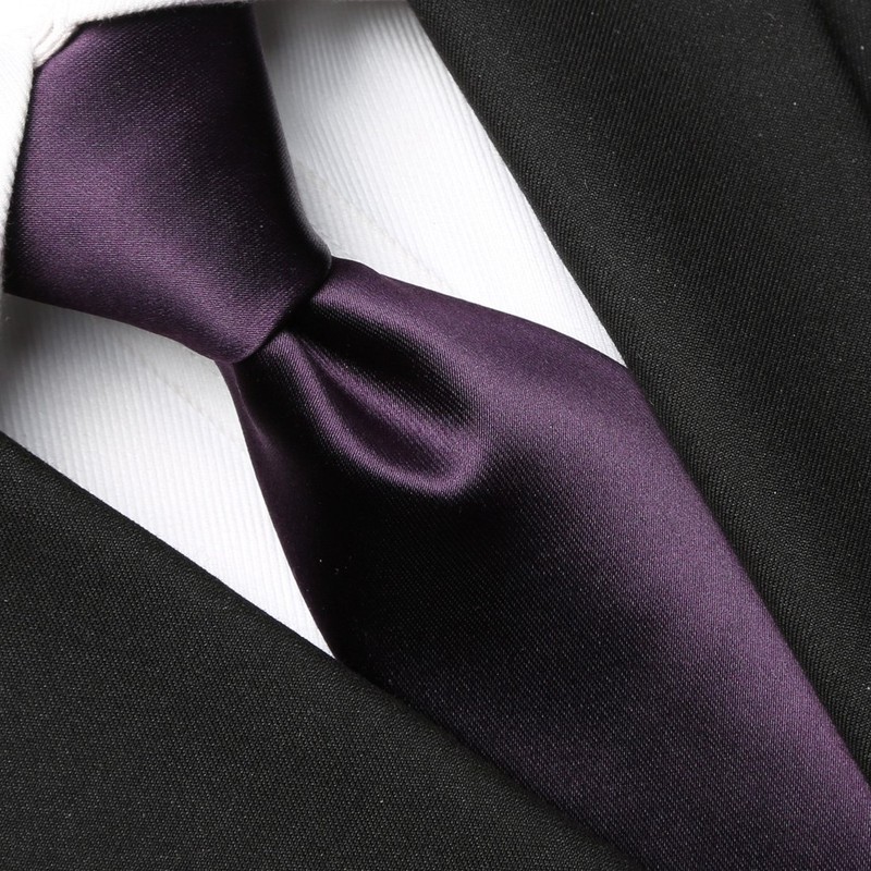 KissTies Mens Satin Necktie Grape Plum Purple Solid Tie +
