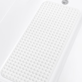 Yolife Bathtub Mat Non Slip, 91x41 CM Bath Tub Shower Mat for inside Shower Bathroom, Suction Cups and Drain Holes for Feet Scrubbing, Machine Washable, Soft on Feet (White)
