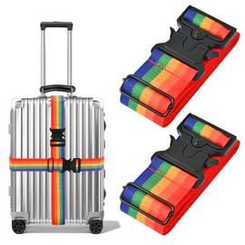Collskid Pack of 2 Suitcase Straps with Metal Buckle, Suitcase Strap 5 x 200 cm, Non-Slip Adjustable Suitcase Straps, Durable Luggage Straps for Quick Recognition Luggage Travel Bag (Rainbow Colours)
