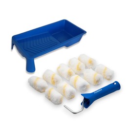 Profesius Farbroller Set 12 teilig, mit Farbwanne, Malerbügel und 10 Goldfadenwalzen 5cm für Wandfarbe, Malerset für Streich und Rennovierungsarbeiten
