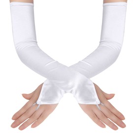 Pair of Gloves Retro Opera Gloves 1920 Gloves Black Lace Gloves Long Fingerless Elastic Lace Gloves Satin Gloves for Women, Gloves for Wedding Party, White