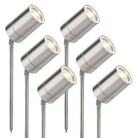 Long Life Lamp Company 6 pack Stainless Steel Low Voltage Garden Spike light 12v Adjustable Outdoor MR16 Ground Mount ZLC027