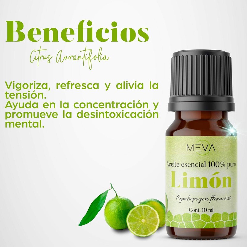 MEVA ACEITE ESENCIAL 100% PURO DIFUSOR MASAJE 10ML (LIMON)