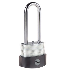 Yale Y125B/40/163/1 - Laminated Steel Long Shackle Padlock (40mm) - Outdoor Hardened Steel Shackle Lock for Shed, Gate, Chain - 3 Keys - HIGH Security, Silver
