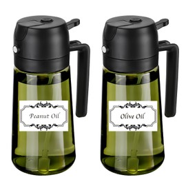RFetomax Oil Sprayer for Cooking-2 in 1 Olive Oil Dispenser, 16oz/470ml Oil Dispenser Light Blockage Green Bottle Oil Mister for Air Fryer, BBQ,Salad, Frying, Barbecue (2Green Bottle Black Cap)