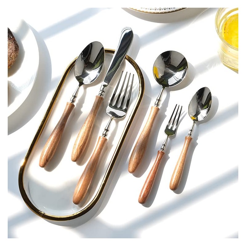 Uniturcky 16 PCS Stainless Steel Flatware Set with Wood Handle,