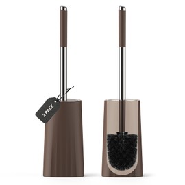 SetSail Toilet Brush, Compact Size Toilet Bowl Brush and Holder Toilet Brushes for Bathroom with Stainless Steel Handle Toilet Cleaner Brush with Durable Scrubbing Bristles, 2 Packs, Brown