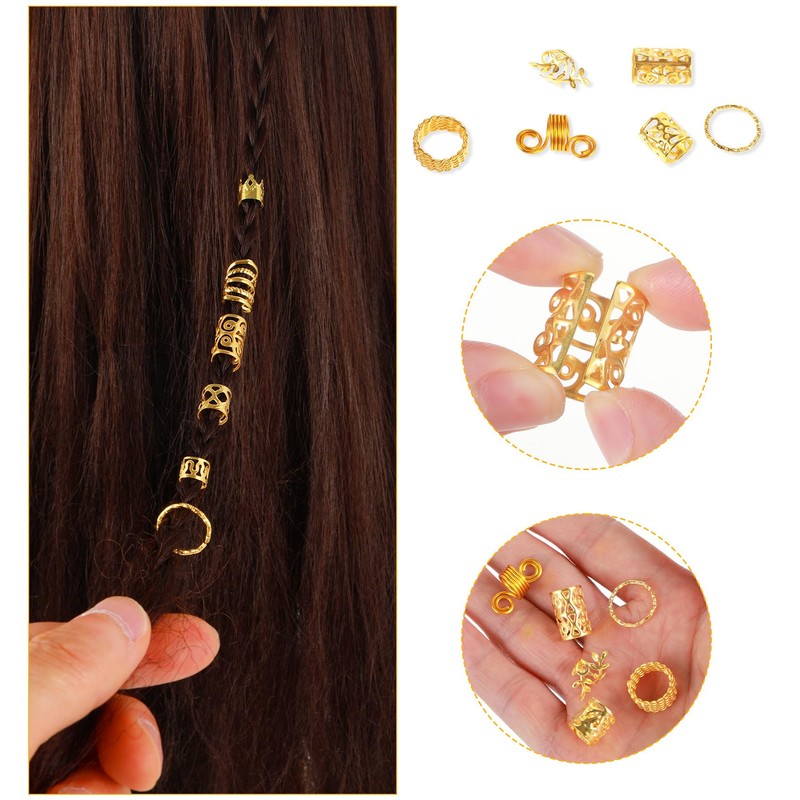 290Pcs Gold Hair Cuffs, Metal Adjustable Hair Charm Gold Clips