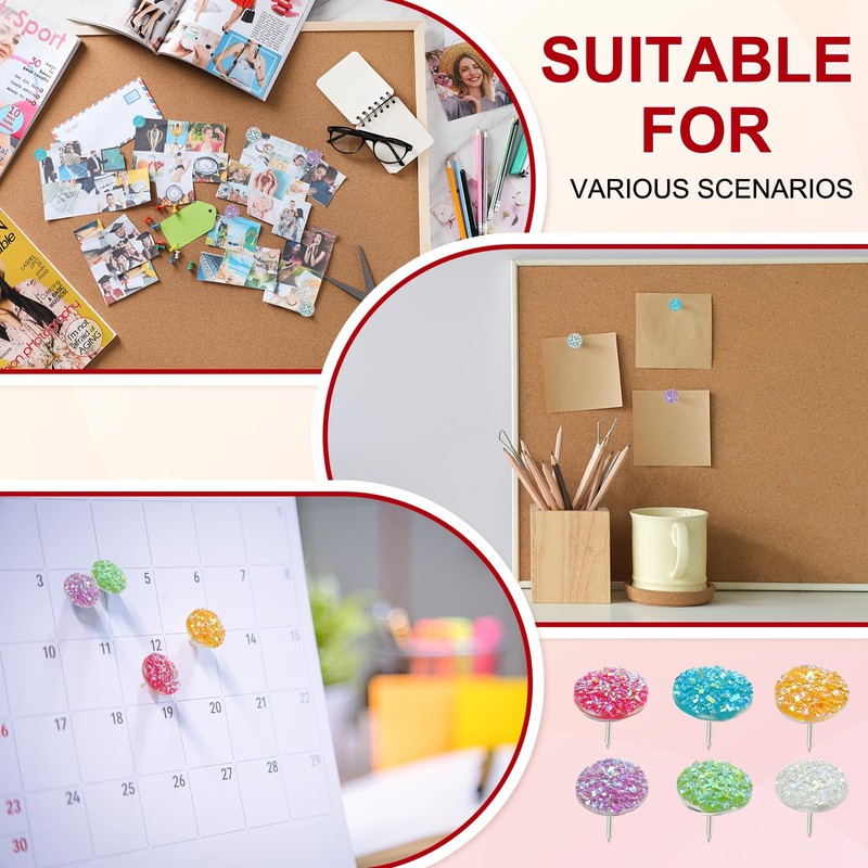 PATIKIL 30Pcs Diamond Push Pins, Glitter Rhinestone Decorative Thumb Tacks