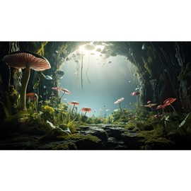 Aquarium Background Foggy Stone Mushroom Moss Aquarium Backdrop Mysterious Green Plants Cave Scenery Aquarium Background Durable Reptile Habitat Terrarium Background Tank Backdrop Vinyl 72x24in
