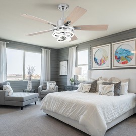 Oaks Aura 52 Inch Farmhouse Ceiling Fan with Light and Remote Control,Reversible DC Motor,Dimmable,DIY Rings LED,Chandelier Ceiling Fan with 5 Dual Finish Bladesfor Living Room/Dining Room/Bedroom