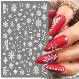 Snowflake Nail Art Stickers Decals 3D White Snowflake Christmas Designs Nail Decals Self Adhesive Nail Art Supplies New Year Winter Xmas Nail Stickers Gel Foils for Women DIY Manicure Nail Decoration