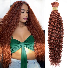 Deep Wave Bulk Human Braiding Hair 100g 28 Inch Color 350 Human Braiding Hair for Boho Braids 2 Bundles/Pack No Weft 100 Percent Brazilian Human Braiding Hair Extensions for Micro Braiding