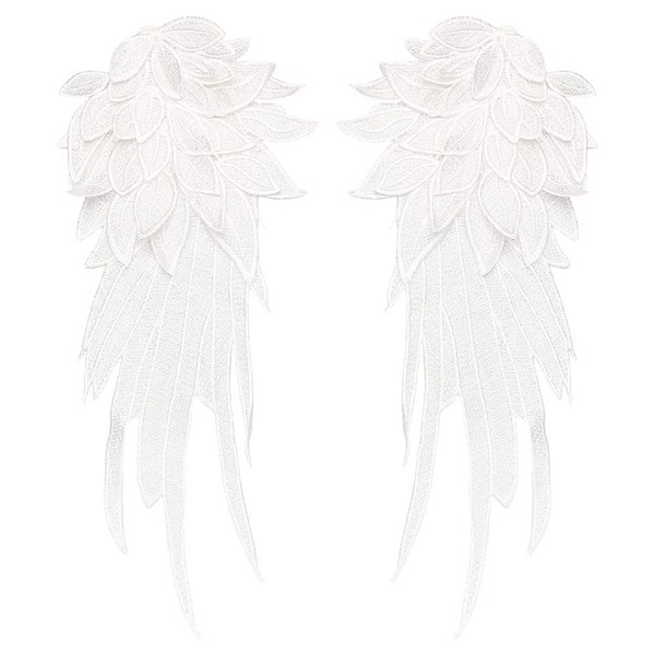 1 Pair White Embroidery Angel Wing Applique Sewing Flower Collar Patch for Wedding Party Gown Bridal Dress Clothes DIY Crafts(13.38inch,White)
