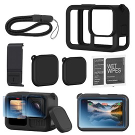 Vasgather Silicone Sleeve Rubber Protective Case Compatible with Gopro Hero 13 Black Screen Protectors(6pcs),Lens Caps(2pcs),Battery Side Cover,Lanyard for Gopro Hero 13 Accessories Kit Black(11 in 1)