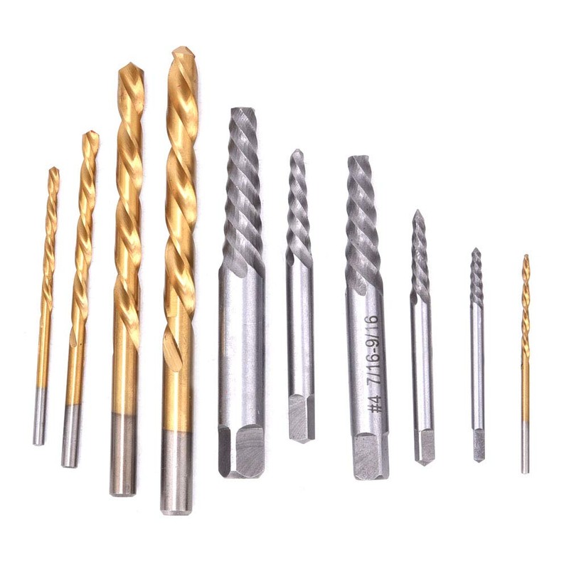 Drill Bit Screw Extractor Set,10 Pcs Left Hand Plated Drill