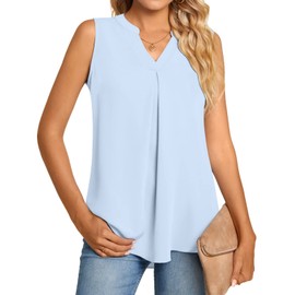 Anyhold Women's Chiffon Tank Tops Sleeveless V Neck Blouse Dressy Casual Tops Office Work Shirts Large, Light Blue