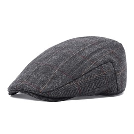 STARANCE Men Hat Wool Blend Newsboy Ivy Hat Tweed Flat Cap (Plaid Gray, 7 1/2)