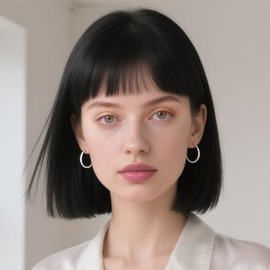 Short Bob Wig With Bangs - Short Straight Bob Bangs Wig, 12Inch Heat Resistant Synthetic Hair, Natural Looking For Daily Party Use (Black, 12 Inch)