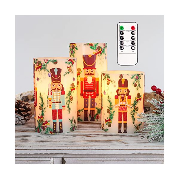 Revelbunny Nutcracker Christmas Flameless Candles, Battery Operated Flickering LED Candles