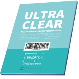 Binditek 100 Pack 4.5 Mil Binding Presentation Covers,Ultra Clear Binding Front Covers,8-1/2 x 11 Inches Report Covers for Binding,Letter Size,Square Corners,Un-Punched