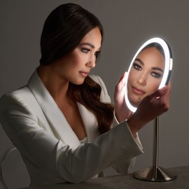 Ilios Lighting Cordless Bright LED Makeup Mirror with Lights and 1x Mirror with Long-Lasting Rechargeable Battery Perfect for Vanity, Counter 2X Brighter Than Most Lighted Mirrors (1X)