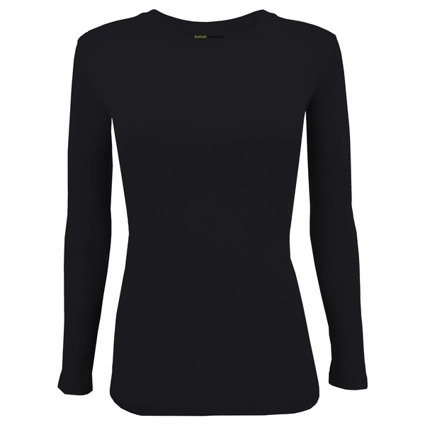 BaHoki Essentials Long Sleeve Undershirts for Scrubs - Great Stretch and Layering Piece (Black, XXS)
