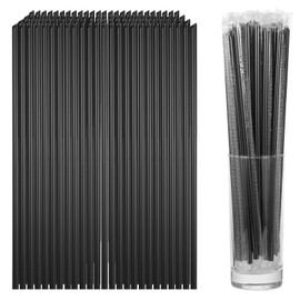 1000 Disposable Black Plastic Drinking Straws, 10 inches Long, Individually Wrapped for Parties, Restaurants, Homes, Milkshakes, Coffee, Juice, Beverages, and Smoothies.