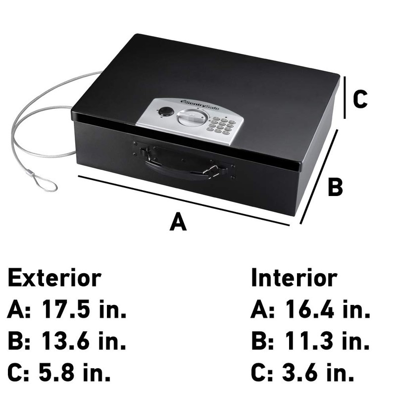 SentrySafe Black Electronic Security Lock Box with Steel Tether Cable,