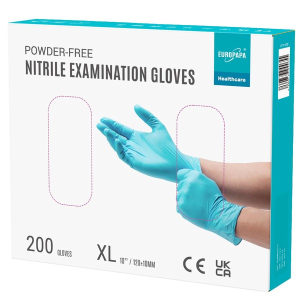 EUROPAPA® 200 Disposable Nitrile Gloves, Powder-Free, Examination Gloves, EN455, EN374,