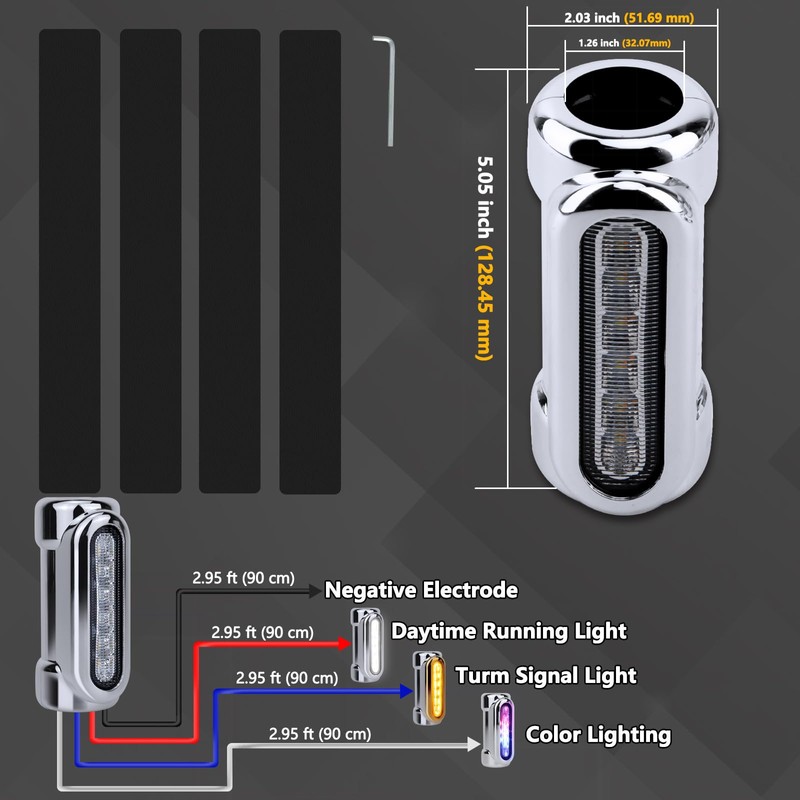 JESTMOTOR Motorcycle Highway Crash Bar Lights - Multicolor LED Switchback