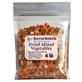SavorSatch Dehydrated Mixed Dried Vegetable Flakes - Resealable Pouch | Bulk Pack | GMO-Free & Wheat Gluten-Free | Carrot, Onion, Celery, Tomato, Bell Pepper | No Added Salt | Certified Kosher | Perfect for Soups, Stews, Ramen, Emergency Supply, Backpacking, Camping, Long Shelf Life - 4 Pound (Pack of 1)