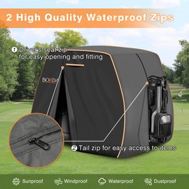 BORDAN Waterproof Golf Cart Cover Fits for Most Brand 2/2+2/4 Passengers Yamaha, Honda, Club Car, EZGO Golf Cart, 600D Heavy Duty Durable Golf Cart Covers with Two Waterproof Zipper Doors